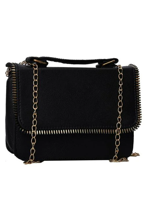 Fristo Black PU Women Sling Bag