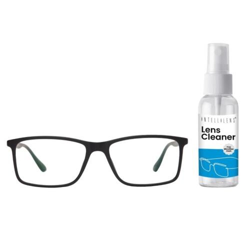Intellilens Anti Glare and Zero Power Blue Cut Square Computer Glasses for Eye Protection with Lens Cleaner Black Men and Women