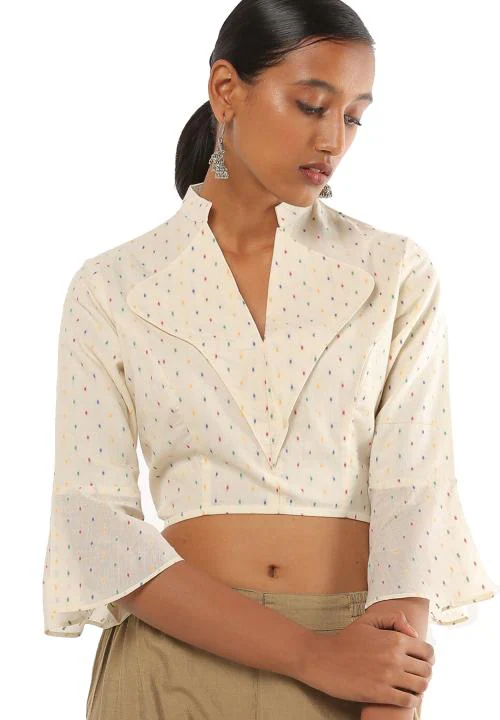 Salwar Studio Women's Cream Cotton Size Zip Readymade Saree Blouse