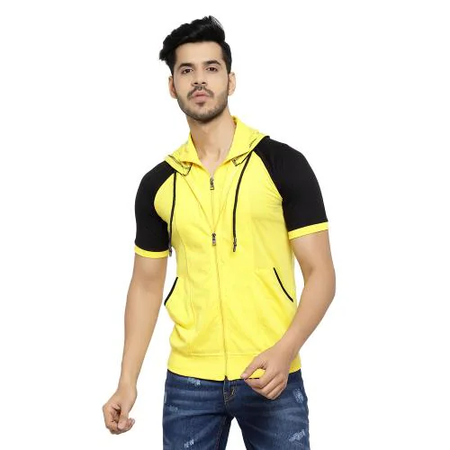 Black Collection Men's Color Block Hooded Neck Half Sleeve T-Shirt | T shirt for men| Tshirt| Tshirt Men|hoodies for men