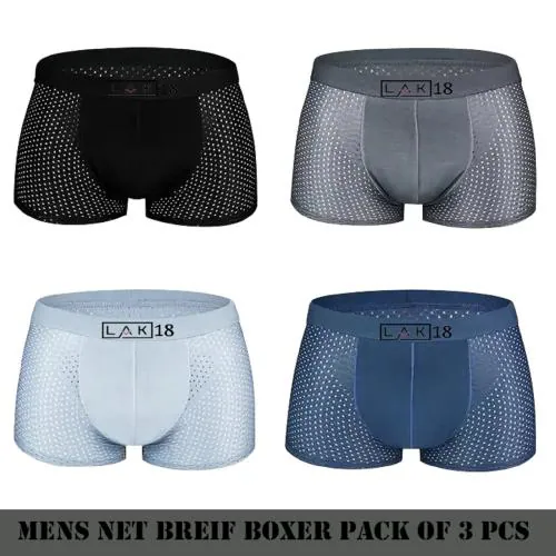 LAK 18 Men's Underwear mesh Modal boy Boxer Briefs Breathable Men's Pants with Ultrasoft Waistband || Pack of 3 (Multicolor) - XXL
