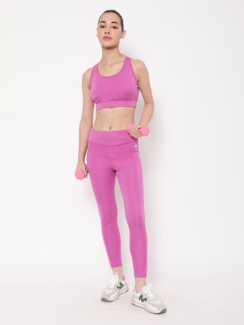 Clovia High Rise Active Tights in Magenta Melange with Side Pocket
