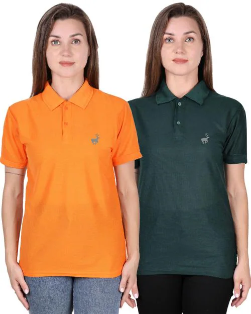 Rock Hudson Polo T-Shirts for Pack of 2 Women's and Girl's -Orange & Dark Green
