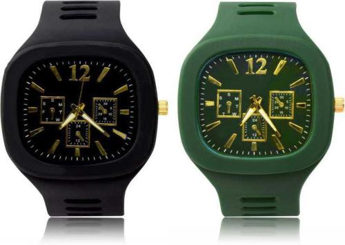 Mr.Mandaviya Fashions Hub Analog Gold Dial Green Strap Watch for Men and Boys (pack of 2)