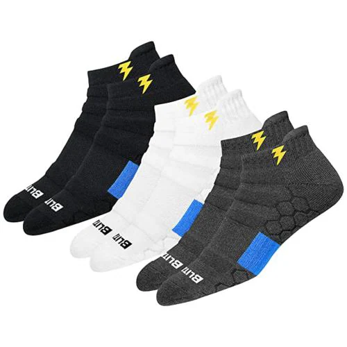 BLITZSOX Men's Ankle Length Cotton Blend Socks (Pack of 3) (BL-ATH-IND-LC-M_Multicolor)