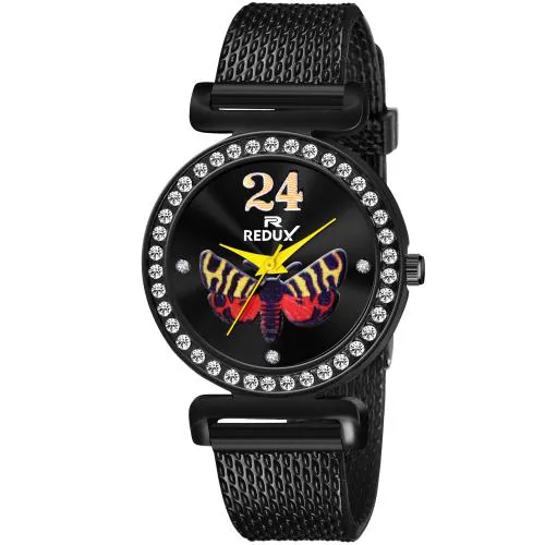 Redux GW-251 Black Butterfly Dial PU Strap Analog Watch for Women's