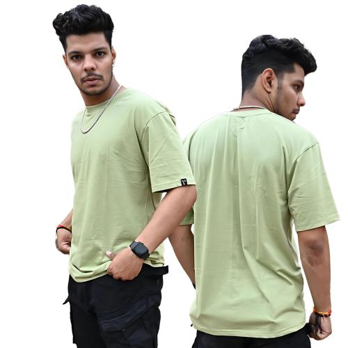Trentastic New Stylish Cotton Round Neck Printed Over Sized Elbow Length Solid Green T Shirts for Men
