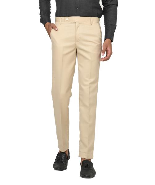 HAULCHIC Men Cream Solid Synthetic Single Formal Trousers