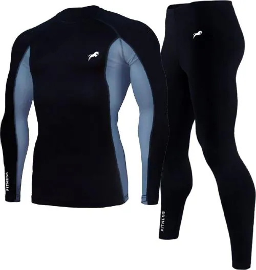 JUST RIDER Men's Sports Compression T-Shirt & Lower Set l Tracksuit for Men & Women-Black