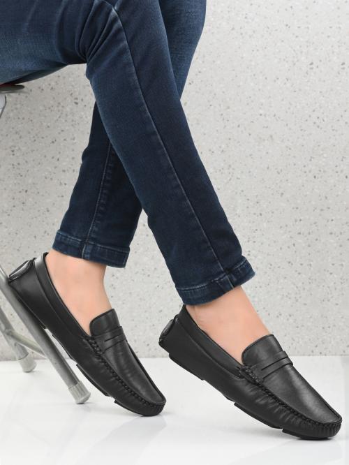 Getvo Black Synthetic Leather Penny loafers for Men