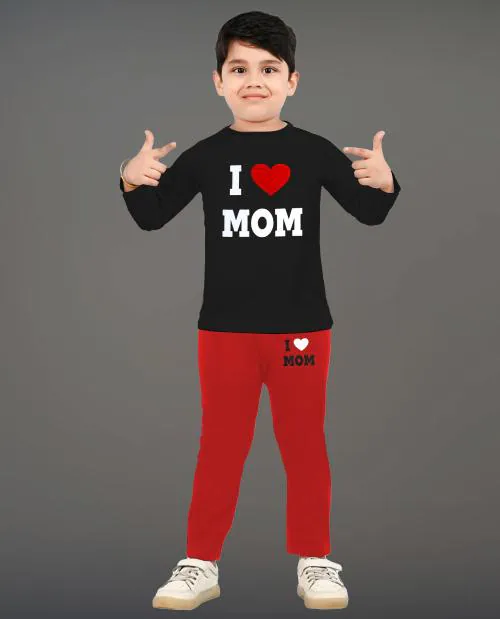 Tarsier Baby Boys Full sleeveCotton T-shirt and pant set ( 4-5 years )( mom/black )