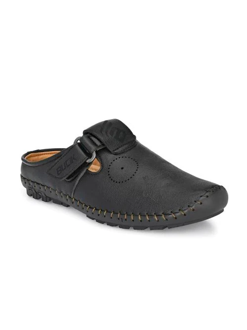 Bucik Men's Black Synthetic Leather Slip-On Casual Sandal