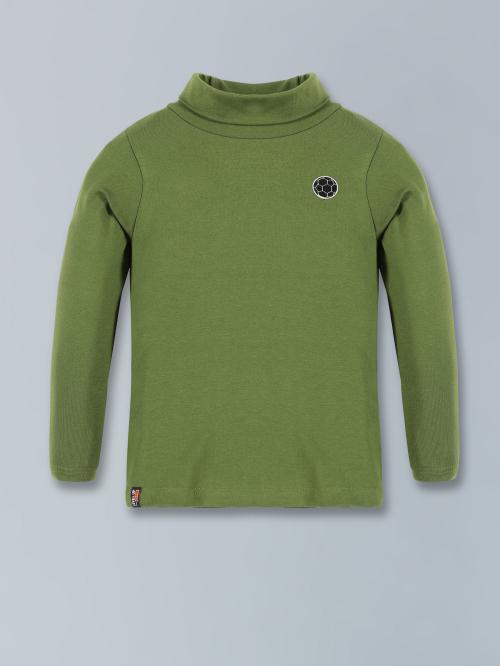 3 PIN Cotton Olive Solid High Neck T-Shirt for Boys