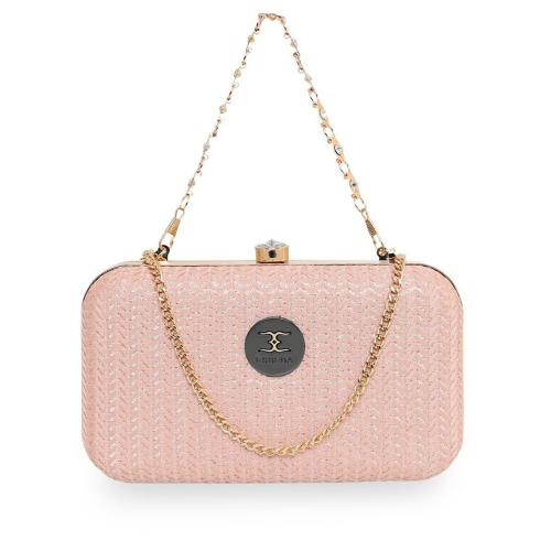 ESBEDA Peach Glitter Shine Oval shape Clutch Solid Pattern For Women (B00100016-52)