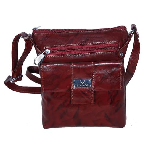 LuckOn Maroon Leather Sling Bag RN231