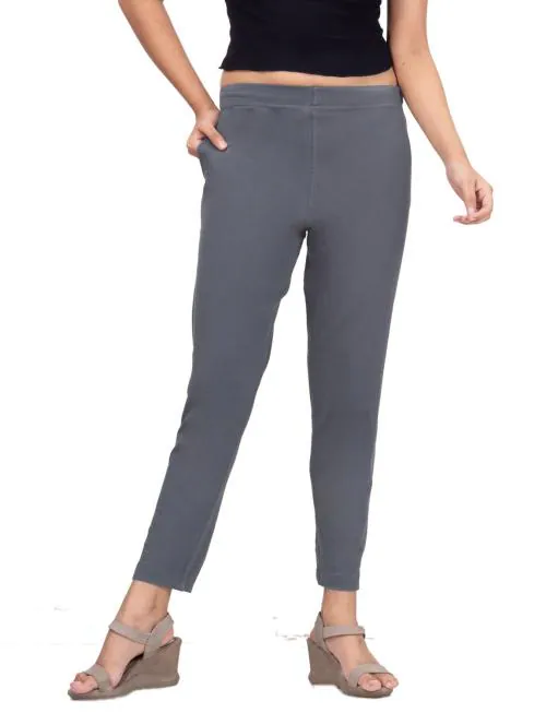 Anaro Grey Women Cotton Lycra Pencil Pant (Kurti Pant/cigarette Pant) suitable for formal and casual wear