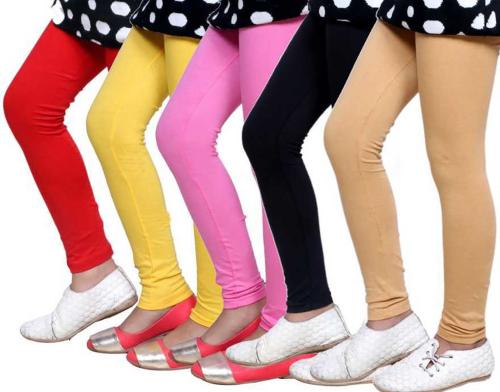 Tik Tok Wears Girls Multicolor Solid Cotton Blend Pack of 5 Leggings