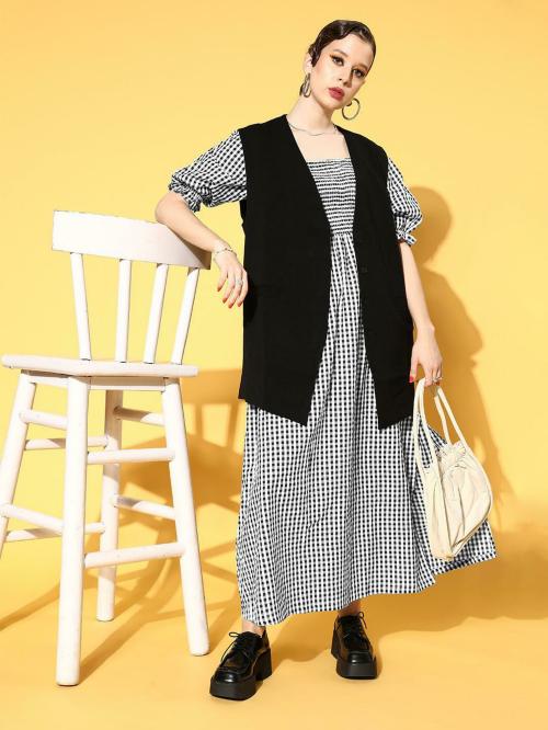 plusS Women Black Checkered Dress