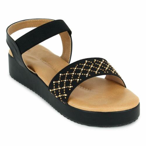 Stepee Trending Stylish Fancy and Comfortable Black Flat Sandals for Women & Girls