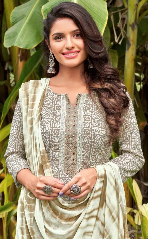 THE JAZZBAAT Womens Suit Set (Unstitch Dress Material) Unstitched Salwar Suit Dress Material High Quality Unstitched Dress Material For Women (Grey)