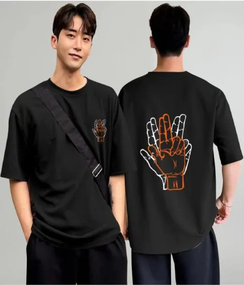 Ruggstar Men Printed Tshirt Cotton Blend l Mens Tshirt l Tshirt For Men l Black Hand Print Tshirt l Large