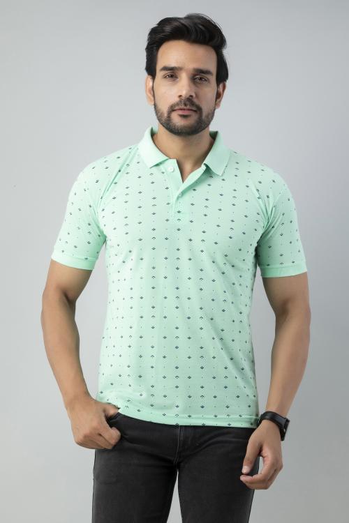 STYLE ACCORD MEN PRINTED COTTON POLO TSHIRT - LIGHT GREEN