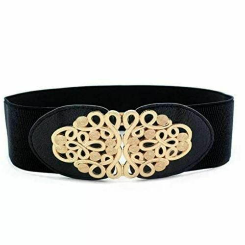 SATYAM KRAFT Women Stretchy Belt for Dresses Vintage Elastic Wide Waist Belt (Dark Black, 1 Piece)