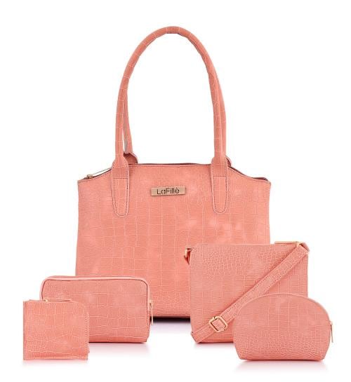 Buy LaFille Women's Handbag Ladies Purse Combo Set of 5 Pcs DGN271CB5Peach Online at Best