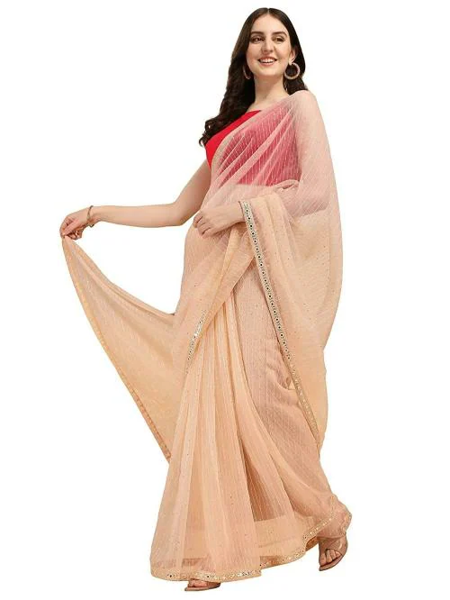 Dungrani Peach Embroidery Organza Women Saree With Blouse Pic