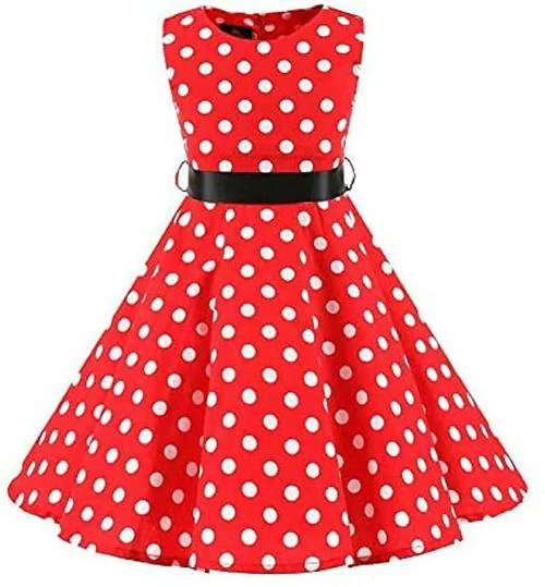 Naz Mannat Fashion Girls Red Polka Dots Polyester A-Line Frock