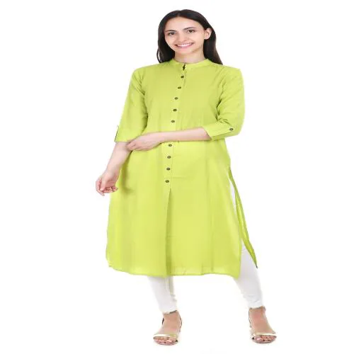 BE DRESSED light green a line kutra with wooden buttons for women and girls | long kurta | casual kurta | printed trendy and stylish kurta