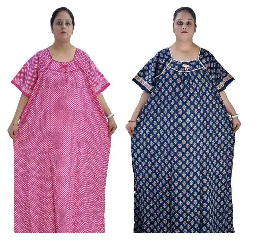 BINDASS FEMALE COLLECTION Women's Printed Cotton Nighty Plus Size Jumbo Combo (Pack of 2) Pink::Blue