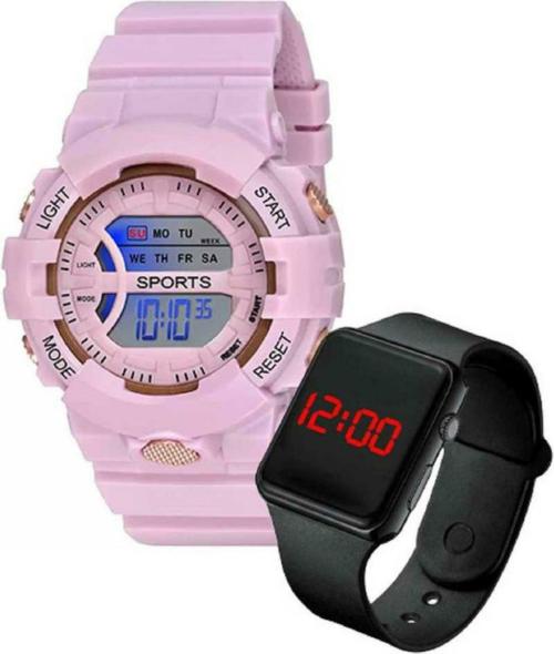 Mr.Mandaviya Fashions Hub Analog Pink and Black Watch for Girls pack of 2