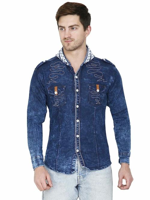 MATELCO Men Washed Casual Blue Shirt