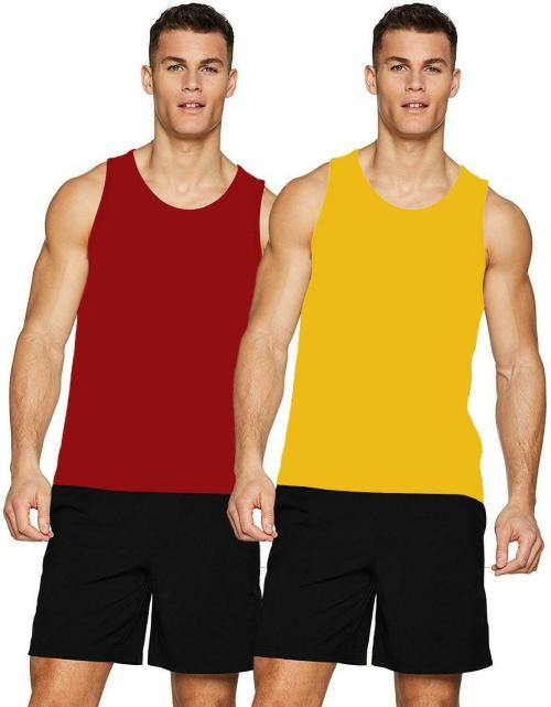 THE BLAZZE Red, Yellow Solid Cotton Vest M