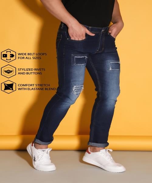 Buy Dennie Foste Slim Fit Mid Rise with Stylish Patches Dark Blue Color