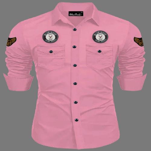 Merry Creation Men's Cotton Blend Solid Slim Fit Casual Shirt, Full Sleeve Shirt for Formal & Casual Wear (Pink) (Size-XL)