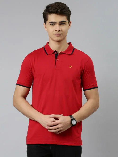 Dixcy Scott Originals Men's Red Solid Cotton Blend Polo T-shirt