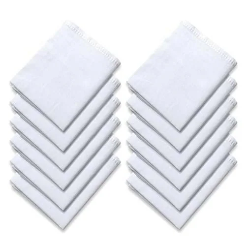 Akin 100% Cotton Premium Collection Handkerchiefs Hankey For Men - Pack of 12 - White.
