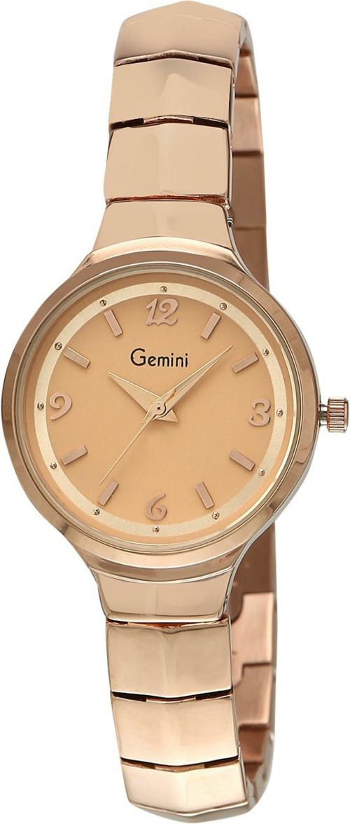 Gemini Analog Peach Dial Gold Strap Watch For Women