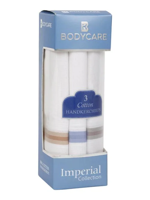 BODYCARE Men White Solid Cotton Pack of 3 Handkerchief