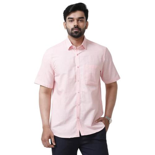 UATHAYAM Linen Classic Color Light Pink Solid Half Sleeve Shirt for Men (Pack of 1)