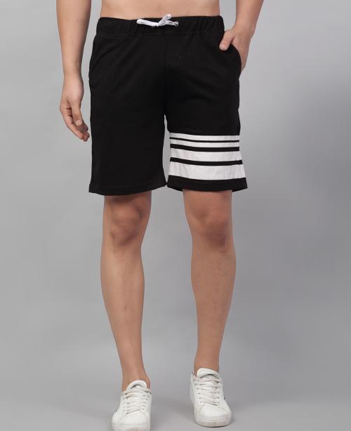 Rigo Men Black Printed Stripe Cotton Knitted Shorts