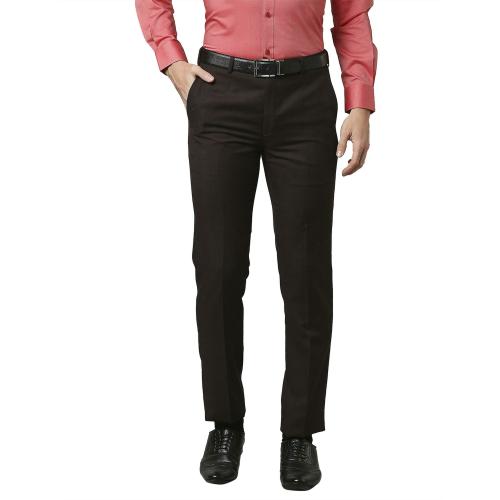 Raymond Men Maroon Checkered Polyester Blend Flat-Front Pants