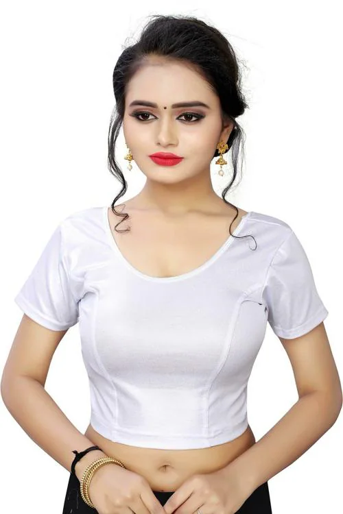 Pre Smart Women Silver Solid Cotton Lycra Blend Blouse