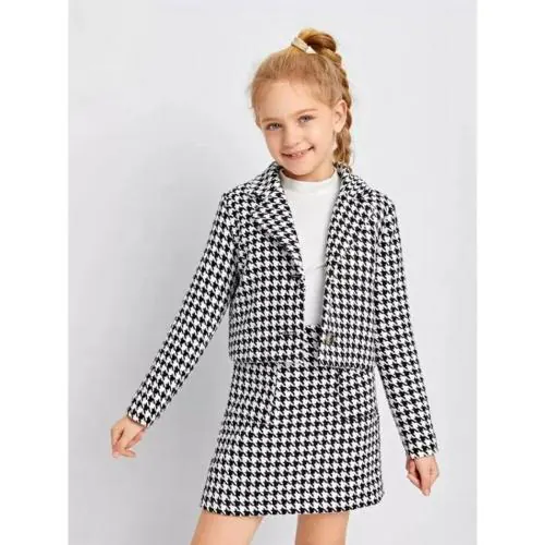 DEL LUNA Baby Girls Party(Festive) T-shirt Blazer, Skirt (White