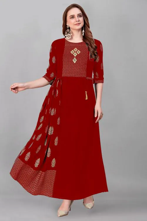 Happy Design Women Red Printed Rayon Kurta