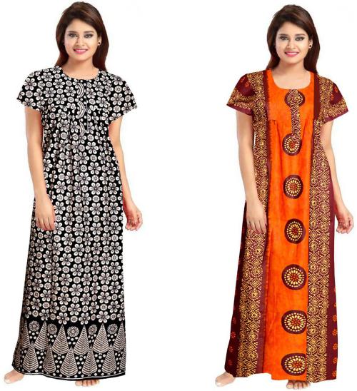 Averill Women's Multicolor Printed Cotton (Pack of 2) Nighty