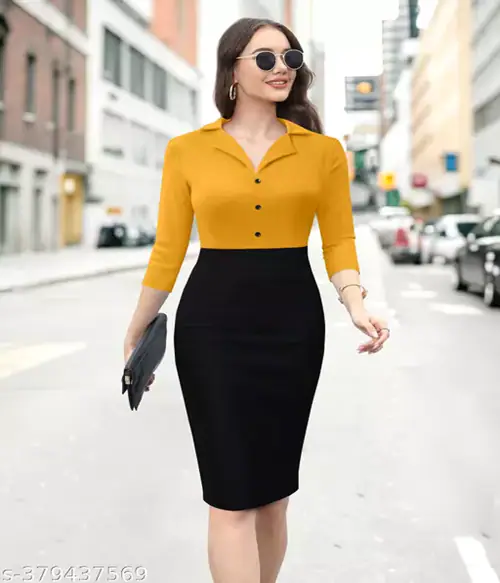 BOTGO BODYCON FANCY DRESS-Size-L-Yellow