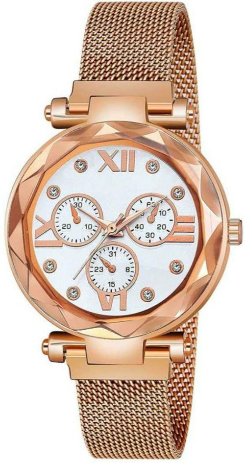 HRV White Dial Rose Gold Strap Analog Watch For Women